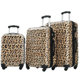 Merax 3 Piece Luggage Sets, Hardside Expandable Luggages Spinner Leopard Suitcase with TSA Lock Lightweight Rolling Carry on Luggage 20inch 24inch 28inch,Brown Leopard