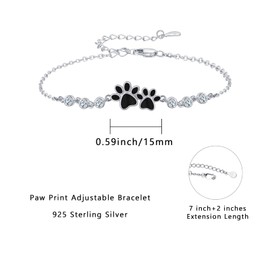Dog Paw Bracelet 925 Sterling Silver Dog Bracelets Puppy Paw Print Blue Zircon Bracelet Adjustable Bracelet Jewellery Gift for Women Girls, Sterling Silver