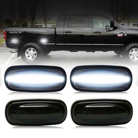 D-Lumina 4Pcs LED Side Marker Lights Assembly Compatible with 2003-2009 Dodge Ram 2500 3500 Dual Bed Fender Side Marker, Smoked Lens White Front Rear Side Marker Lamp, Replace OEM Side Marker Light