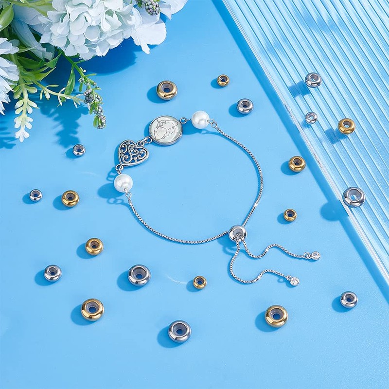 UNICRAFTALE Approximately 30 Pieces 2 Colors 6/8/10mm Rondelle Beads, Stainless