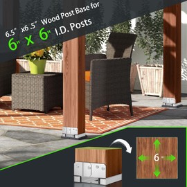 6.5x6.5 Post Base for True 6x6 Wood,10 PCS Adjustable Aluminum-zinc Plated Steel Deck Post Anchor Base for Concrete, Post Base Holder with 1" Standoff for Deck Gazebo Pergola Porch（Include Screws