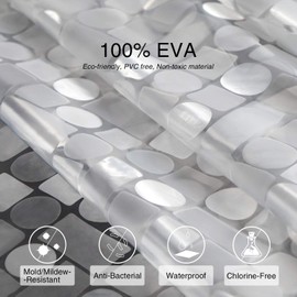 WELTRXE Shower Curtain, Semi Transparent Geometric Bathroom Curtain Liner for Wet Room, Mold-free Waterproof Thicken EVA Bath Curtains with Magnets and Hooks, 183 x 200cm