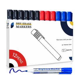 maxtek Whiteboard Marker, 12 Whiteboard Pens Bullet Tip 2-3 mm Line Width, Set of 3 Colours, High Quality, Dry Erase Free Residue (6 Black, 3 Red, 3 Blue)