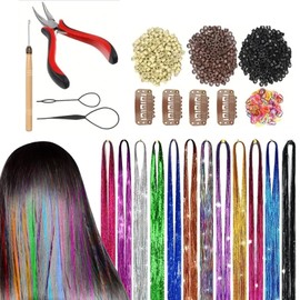 SDKZBFC 12 Colors Hair Extensions Glitter Colored Hair Extensions Festival Hairs for women Rainbow Colored Hair Extensions Accessories Hair Pieces for Women
