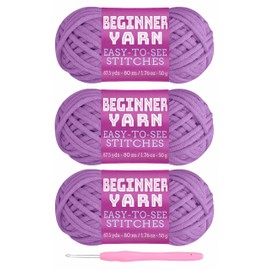 3x50g Beginners Purple Yarn, 260 Yards Purple Yarn for Crocheting Knitting, Easy-to-See Stitches, Worsted Medium #4, Chunky Thick Cotton Nylon Blend Yarn Yarn for Crocheting