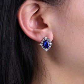 Aneneiceera Bohemian Blue Crystal Earrings Silver Sapphire Rhinestone Drop Earrings Sapphire Tear Stud Earrings Sparkly CZ Sapphire Wedding Earrings Jewelry for Women (Square)