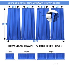 GALLETY Royal Blue Backdrop Curtain for Wedding, Polyester Photography Backdrops Curtains - 20FT x 10FT Photobooth Backdrop Curtains for Celebration,Birthday, Formal Dinners,Graduation Decorations