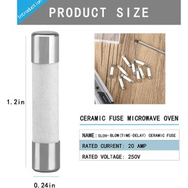 10 Pieces Microwave Fuse Ceramic Tube Fuse 20 Amp 250 V Slow Blow Fuse Time Delay Fuse, Compatible with GE WB27X10388, Kenmore Microwave, 6 x 30mm