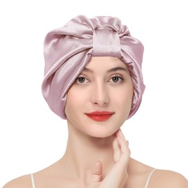 Feivea 22 Momme 100% Mulberry Silk Hair Wrap for Sleeping, Both Sides Silk Bonnet for Women Hair Care, Lotus Pink