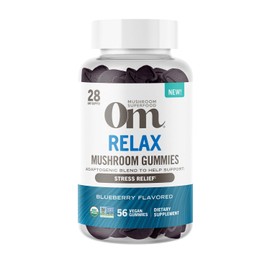 OM MUSHROOM SUPERFOOD Relax Gummies – USA Grown Organic Reishi & Ashwagandha – Supports Stress Relief, Relaxation & Mood Support – Blueberry Flavor – 28 Servings, 56 Count.