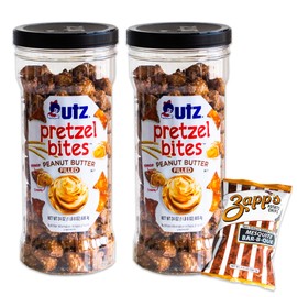 Utz Peanut Butter Filled Pretzel Bites - (1, 24oz barrels) - Variety Pack - Zapp's Mesquite BBQ Chips (1, 4.75oz bag) - Delicious and Tasty - 3 Items Total