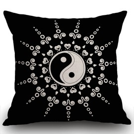 Smooffly Yin Yang Mandala Cushion Cover Outdoor Furniture Decorative Linen Square Double Sided Printing Pillow Cover for Home Office Sofa Couch Car Garden 45 x 45cm 18 x 18 inches
