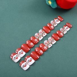 Ursumy Christmas Press on Nails Red Medium Length Fake Nails with Design False Nails Full Cover Acrylic Nails for Women and Girls (24Pcs)