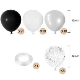 CHRORINE 50 Pack Black Silver Confetti Balloons 12 Inch Party Balloons White Black and Silver for Birthday Wedding Anniversary Party Graduation Decor
