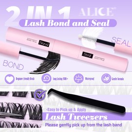 ALICE ALICE Wispy Lash Extension Kit Fluffy Volume Lash Clusters Kit 168pcs D Curl 10-16mm Individual Lashes Kit Cluster Eyelash Extensions with Lash Glue Bond and Seal and Tweezers DIY at Home