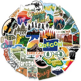 Oregon Travel Stickers, 50PCS Oregon Graffiti Pack Waterproof Vinyl Decals for Water Bottles Cup Laptop Mobile Phone Skateboard Outdoor Travel (Green)