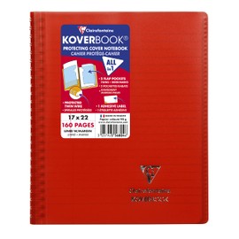 Clairefontaine - Ref 556804C Koverbook Spiral Bound Notebook 160 Pages 170 x 220 mm Ruled with Margin 90gsm Brushed Vellum Polypro Cover Red