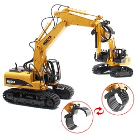Mostop Remote Control Excavator Construction Toys - 15 Channel 3 in 1 RC Excavator with Metal Shovel - 2.4Ghz RC Construction Truck Vehicles with 2 Rechargeable Batteries, 2 Tracks