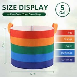 LITLANDSTAR 6 Pack 5 Gallon Grow Bags, Heavy Duty Thickened Colorful Nonwoven Plant Fabric Pots with Handles, Five-Color Tone Garden Plant Bags for Fruits Vegetables Flowers Herb