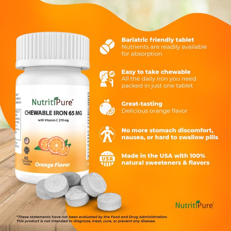 NutritiPure Chewable Iron 65 mg with Vitamin C 270 mg
