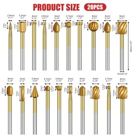 20Pcs Wood Carving Bits Set for Dremel Rotary Tool Accessories 1/8”(3mm) Shank,Tungsten Carbide Rotary Burr Set for DIY Woodworking Carving Engraving Drilling Grooving and Wood Metal Polishing(Gold)