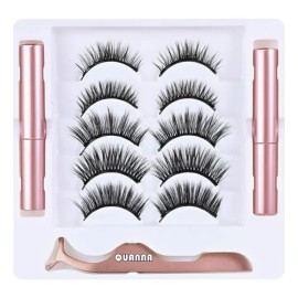 Kit De Pestañas Magnéticas 3d Quanna 5 Juegos De Pestañas Postizas Reutilizables Reforzadas Con Dos Delineadores De Ojo Y Pinza Maquillaje Duradero Resistente Alta Calidad Fácil De Usar Efecto Natural