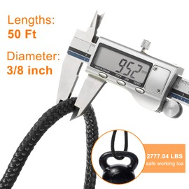 HARFINGTON Solid Braid Nylon Rope 3/8 Inch 50 ft Multipurpose Polypropylene Utility Rope Cord Line for Camping Flag Pole Knot, Black