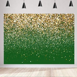 LYCGS 10x8ft Green and Gold Backdrop Birthday Gold Spots Bokeh Wedding Prom Graduation Photography Background X-224