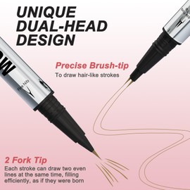 Microblading Eyebrow Pen, Dual-Ended Eyebrow Pencil, 3D Waterproof Liquid Eye Brow Pencil with 2 Micro-Fork-Tip and & Spoolie Brush, Create Natural Hair-Like Defined Brows, Last All-Day (Light Brown)
