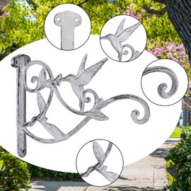 FLORWOD 2pcs Heavy Duty Metal Plant Wall Hangers, 10 Inch Plant Hanger Bracket, Decorative Lantern Hooks Cast Iron Wall Hummingbird Hooks, Rustic White