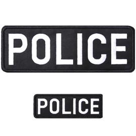 Police Patch with Hook and Loop Police Embroidered Patches Durable Fabric Police Patch for Police Vest Jacket Clothes Backpacks Hats White Large (25.5x9cm) and Small (12.8x4.5cm) – 1 Set (2 Pcs)