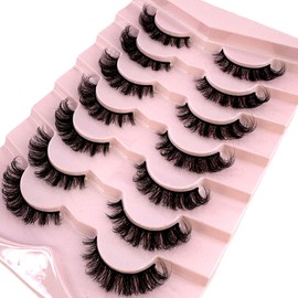 HBZGTLAD New 7 Pairs False Eyelashes Wispy Lashes Natural Look Fake Eyelashes Cat Eye Lashes Faux Mink Fluffy Strip False Lashes Pack (G100)