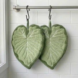 Sisher 2 Pack Cute Leaf Shaped Hand Towel,Kitchen Hand Towels with Hanging Loops,Boho Bathroom Hand Towels,Soft and Fluffy,Super Absorbent,The Ideal Home Accessory—Fresh Green Design