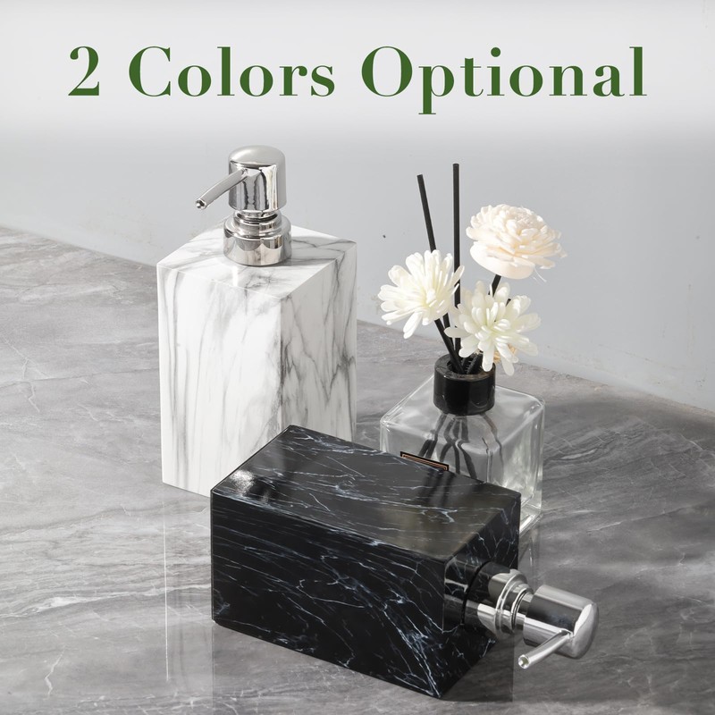 Marble Look Foaming Soap Dispenser, 16.9 oz Refillable Resin Hand