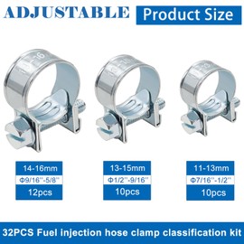 mxuteuk 32Pcs 1/4inch 5/16inch 3/8inch Fuel Injection Gas Line Hose Clamps Clip Pipe Clamp Assortment Kit, Hoses Clamps Sleeving,for Automotive Diesel Petrol Pipe