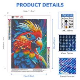 EOBROMD Diamond Painting Adult Parrot, 5D Diamond Painting Pictures Adult Animals, DIY Diamond Painting Pictures Diamond Painting Animals Set for Wall Decoration 30 x 40 cm