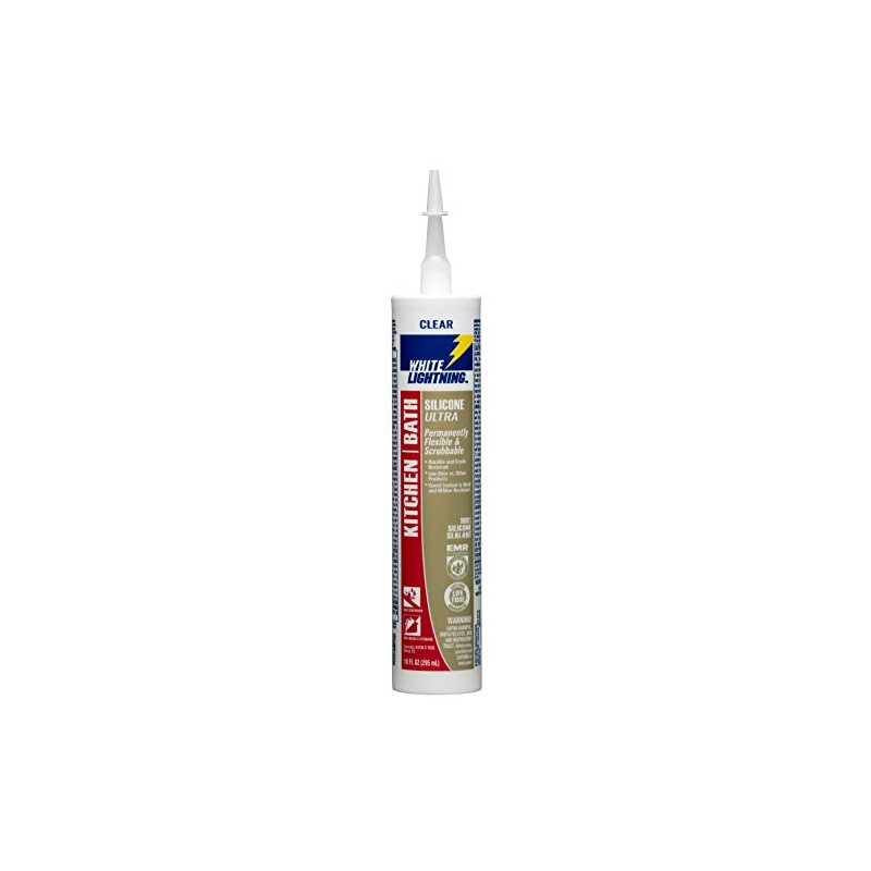 White Lightning W21101010 Silicone Ultra Kitchen & Bath Sealant, Clear,