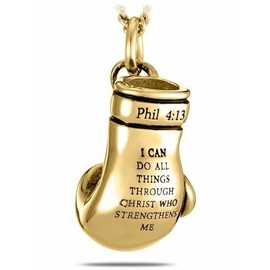 Shields of Strength Men's 14K Gold Plated Boxing Glove Pendant Necklace Inscribed with a Bible Verse | Christian Jewelry Gifts