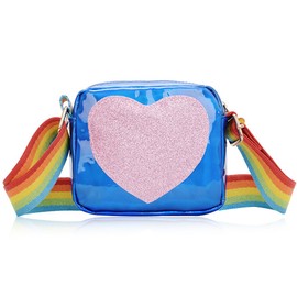 KUIZHEN Girl Shoulder Bag Handbags Love Heart Shape, Little Girls Handbag, Toddler Handbag Laser Crossbody Bags Rainbow Shoulder Strap for Shopping School Travel