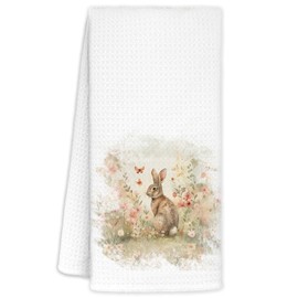 AQYIP Floral Butterfly Easter Bunny Kids Kitchen Towels, Rustic Flowers Easter Rabbit Dish Tea Towels for Nursery Kitchen Decor, Retro Farmhouse Bunny Hand Towels for Bathroom Decor, 16x24 Inch