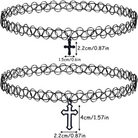 Aswewamt 2Pcs Black Cross Choker Necklaces for Women, Elastic Stretch 90s Choker Necklace Accessories Y2K Black Hollow Cross Pendant Charm for Girls Summer Style