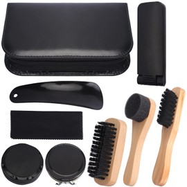 Ticeed 9 Pieces Shoe Care Leather Care Shoe Cleaning Set Shoe Brush Set with Brushes Leather Protection Shoe Shine Travel Set with Wooden Brushes Travel Shoe Brush Set for Smooth Leather (Black)