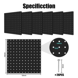 Hogurity Peg Board, 6 Pack 12"x12" Black Metal Pegboard Panels Pegboards Wall Organizer with Bent Frame Large Heavy Duty Peg Board for Walls Home, Garage Tool Storage, Workbench, Craft Room, Kitchen