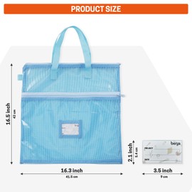 Berya 16.14 x 16.14 inch Sewing Project Organizer, Large Double Pocket Craft Tote with Handles, Clear Mesh Art Supply Bag for Quilting, Knitting, Embroidery Projects Storage (Blue-1 Pack)