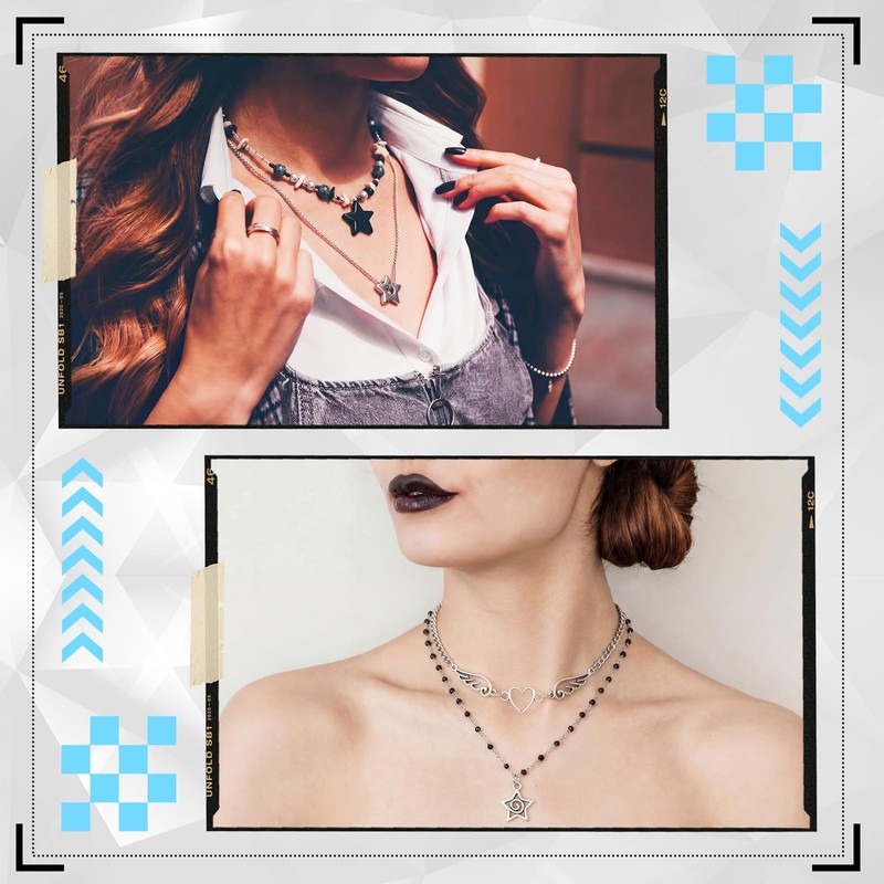 Sureio 10 Pcs Y2K Gothic Necklace Set Silver with Star