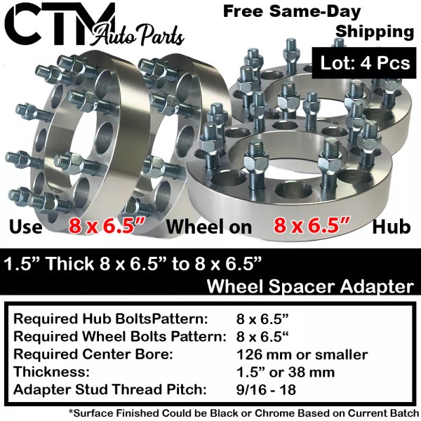 CTM 4PC 1.5" THICK 8x6.5" to 8x6.5" WHEEL SPACER ADAPTER