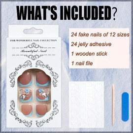 French Tips Press on Toenails Short Square Fake Toe Nails Full Cover 3D Handmade Diamond Flower Butterfly Acrylic False Toenails Summer Stick on Toenails Cute Toe Nails Press ons for Women Daily Wear