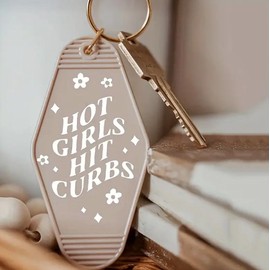Hot Girls Hit Curbs Motel Keychain, Key Accessories, Vintage Motel Room Keychain, Car Accessories, Car and Truck Keychains, Gifts for Her, Hot Girl Summer, Flower Keychain, House Keys, Car Keys - Color: Pink