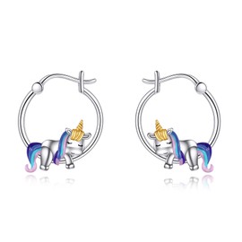 Unicorn Hoop Earrings for Women 925 Sterling Silver Animal Unicorn Earrings Jewelry Gifts for Girls (Unicorn)