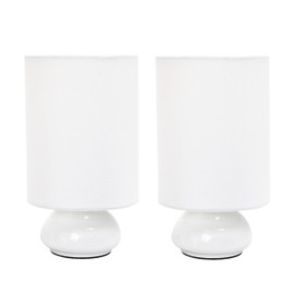 Simple Designs ‎LT2043-WHT-2PK Gemini Colors 2 Pack Mini Touch Table Lamp Set with Fabric Shades, White (Pack of 6, 12 Count Total)